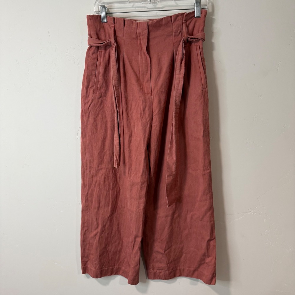 Sezane Womens Wide Leg Pants 38 Rose Pink Excellent High Waist Tie Belt